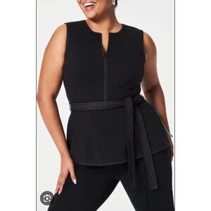 SPANX Contrast Stitch Tie Waist Ponte Top Women's Large Office Buisness Career